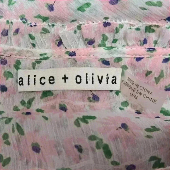 ALICE+OLIVIA Blouse Top Floral Tier Puff Sleeve Smock Neck Women's Medium - Picture 3 of 4